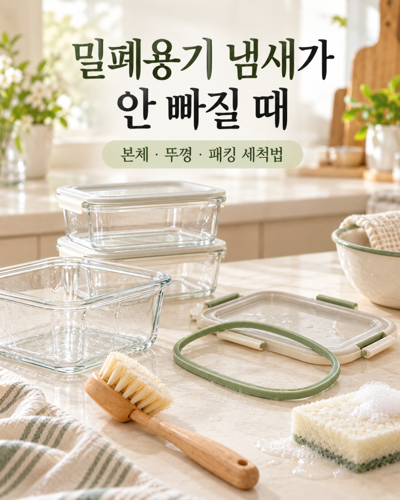 밀폐용기 냄새가 안 빠질 때｜반찬통 본체·뚜껑·고무패킹 세척법