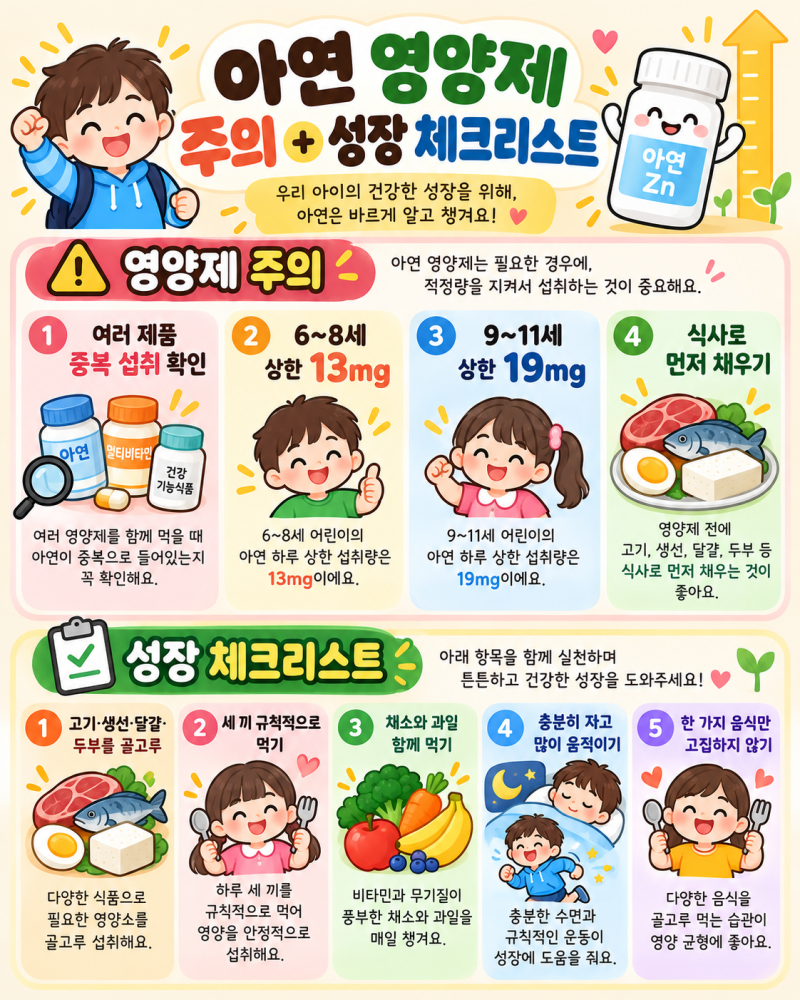 키 크는 골든 타임, 아연까지 챙기기/(하루 권장량부터 아연 많은 음식·아이 반찬 레시피까....