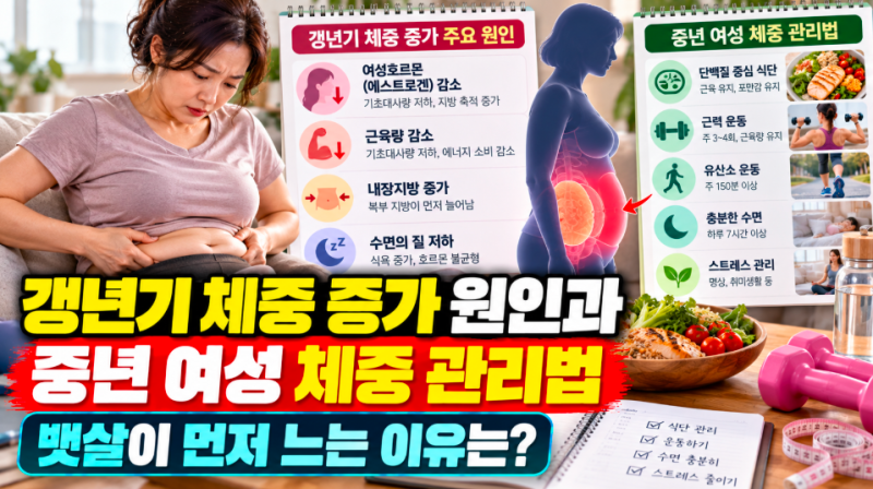 갱년기 체중 증가 원인과 중년 여성 체중 관리법, 뱃살이 먼저 느는 이유는?
