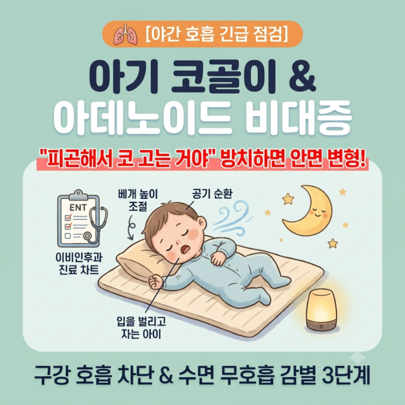 [아기 코골이 원인] 자면서 숨 컥 멈추고 입 벌릴 때! 피곤해서 그런 게 아닌 이유 & 아데노이....