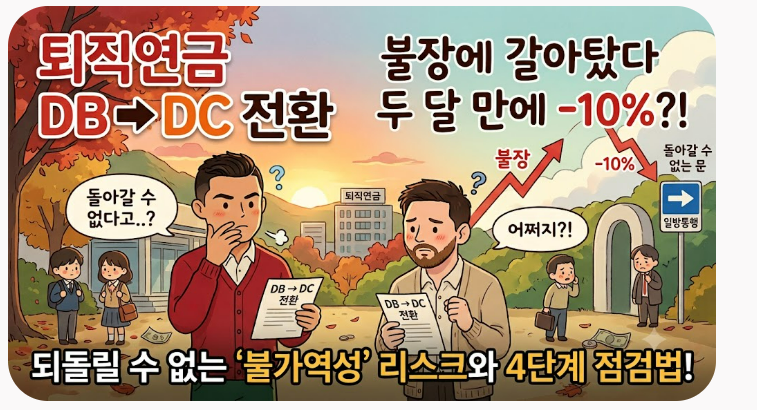[퇴직연금 DB DC 전환] 불장에 갈아탔다 두 달 만에 -10%? 되돌릴 수 없는 불가역성 리스크와 4단....