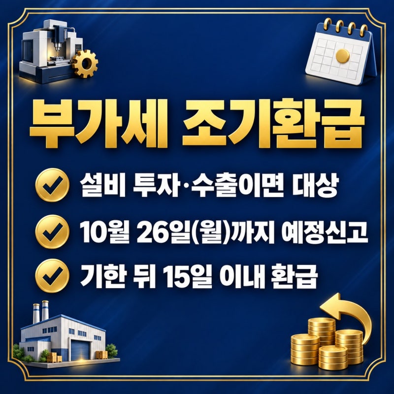 부가세 조기환급 조건·기간｜인테리어·설비 투자, 신고기한 뒤 15일 이내