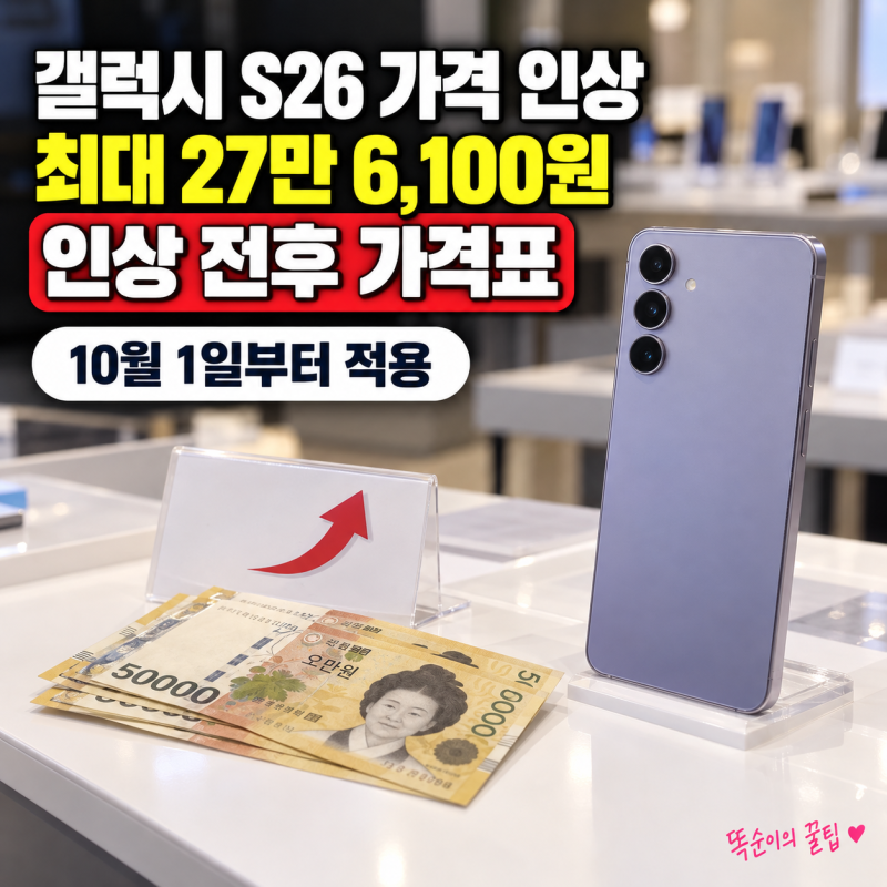 갤럭시 S26 가격 인상 총정리, 256GB 14만 9,600원·울트라 1TB 27만 원 올라 인상 전후 가격표와 지....