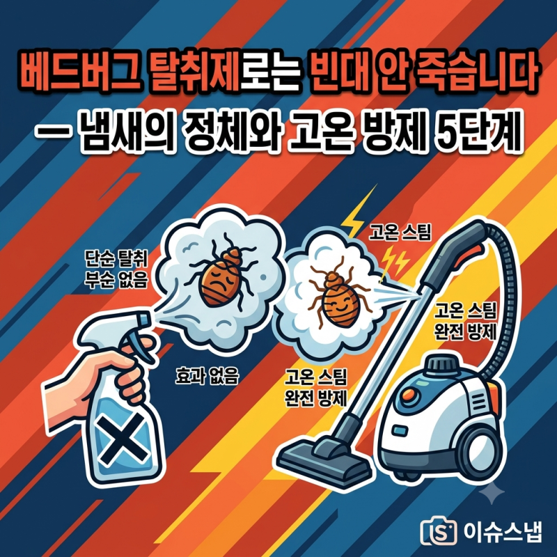 베드버그 탈취제로는 빈대 안 죽습니다 — 냄새의 정체와 고온 방제 5단계