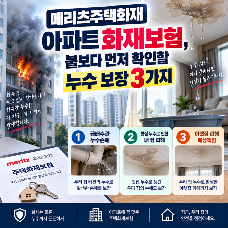 메리츠주택화재보험 아파트 화재 불보다 먼저 확인할 누수 보장 3가지