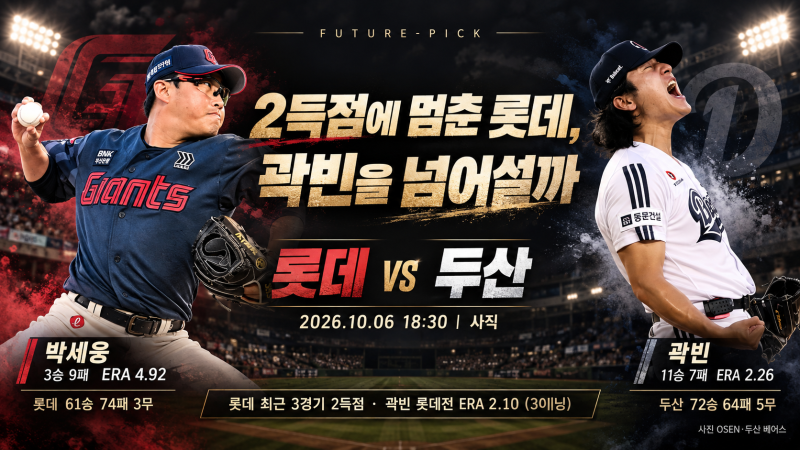 10월 6일 롯데 vs 두산, 곽빈 맞는 롯데는 타선의 침묵을 끝낼까