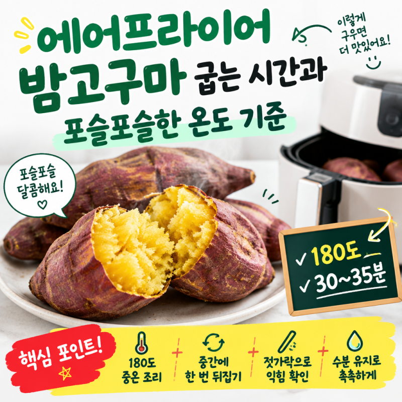 실패 없는 에어프라이어 밤고구마 굽기 완벽 가이드 (온도, 시간, 뒤집기 타이밍)