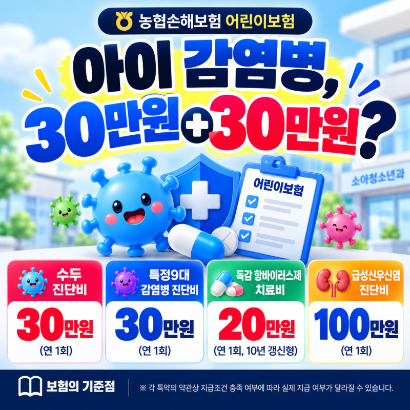 농협손해보험 어린이 감염병보험, 독감치료비 20만원부터 입원비까지 분석