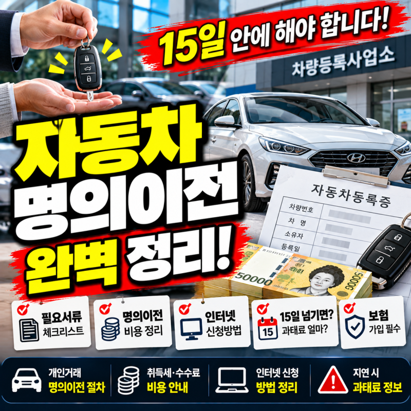 자동차 명의이전 방법 총정리｜비용·필요서류·인터넷 신청·15일 넘기면?