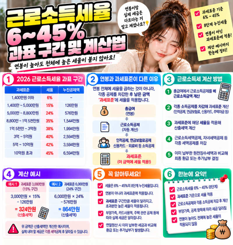 근로소득세율 6~45% 과표 계산법