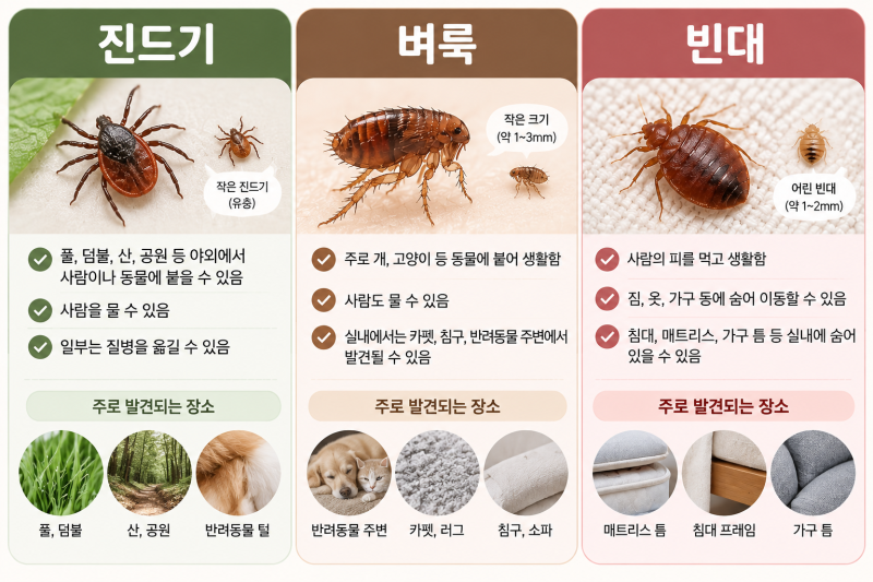 사람 무는 작은 벌레 종류, 진드기·빈대·벼룩 집까지 따라올까?