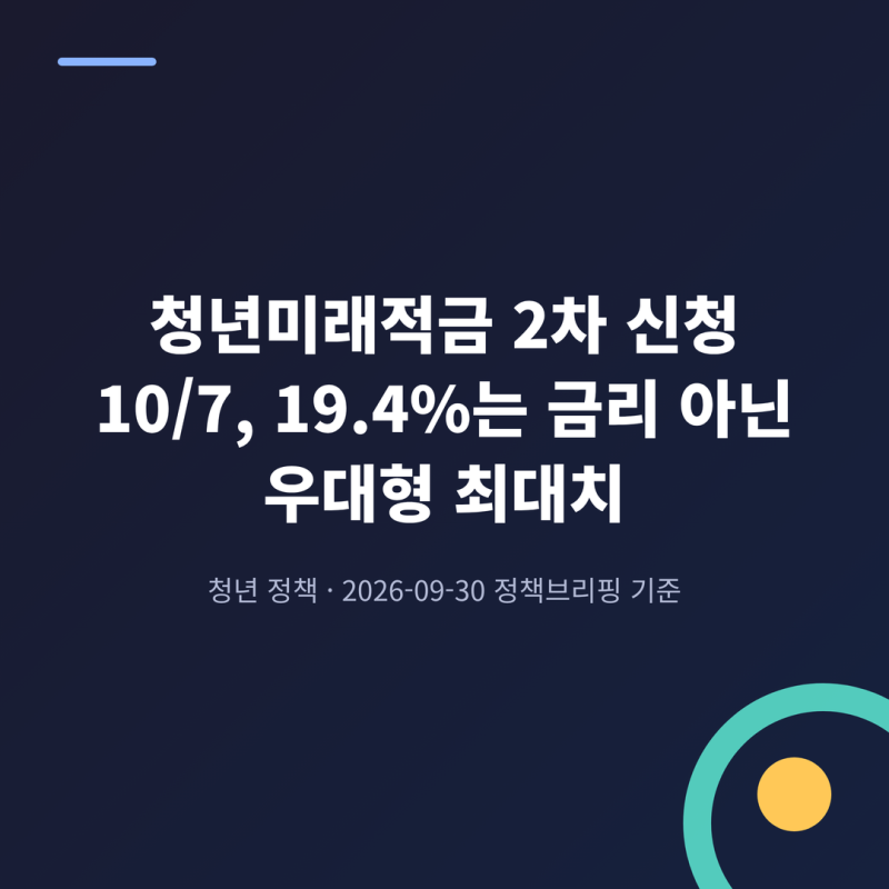 청년미래적금 2차 신청 10/7, 19.4%는 금리 아닌 우대형 최대치