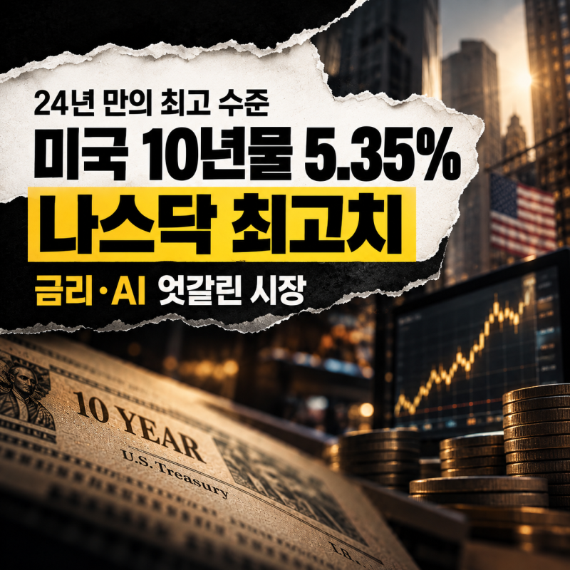 미국 10년물 국채금리 5.35%까지 상승, 나스닥 사상 최고치 왜 올랐나?