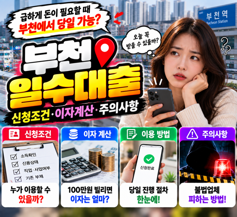 부천일수 대출 신청조건과 이자 계산 방법, 이용 전 주의사항 총정리
