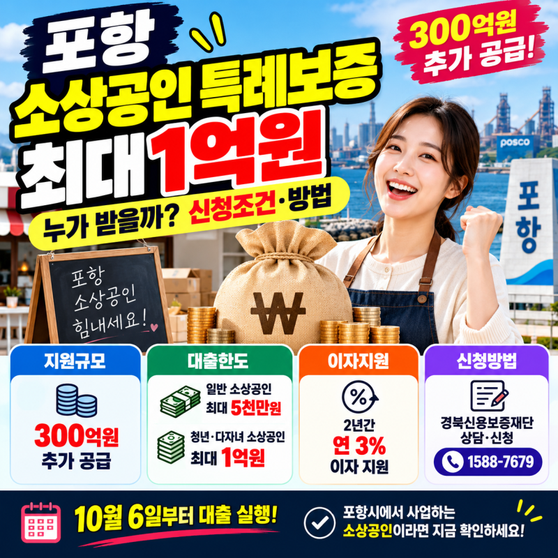 포항 소상공인 특례보증 최대 1억원｜누가 받을까? 신청조건·방법