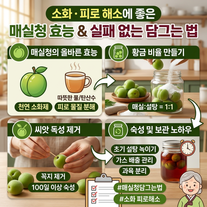 소화와 피로 해소에 좋은 매실청 효능과 실패 없는 수제 매실청 담그는 법