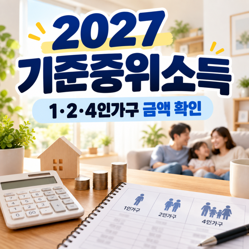 2027 기준중위소득 얼마? 1인가구·2인가구·4인가구 금액, 생계급여·복지 대상 기준 정리