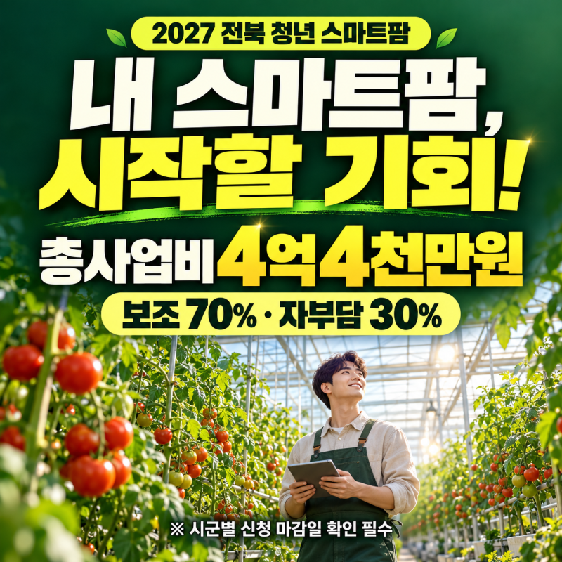 스마트팜 창업 최대 4억4천만원 규모! 2027 청년 스마트팜 지원사업 모집