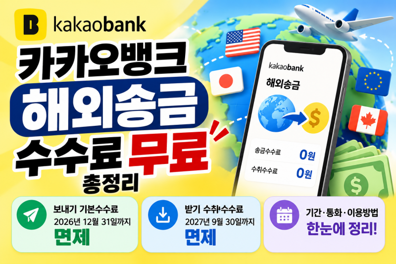 카카오뱅크 해외송금 수수료 무료 총정리, 기간·통화·이용방법은?