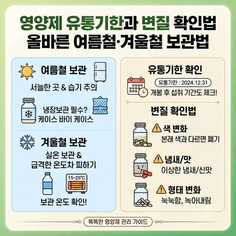 영양제 유통기한과 변질 확인법 : 올바른 여름철·겨울철 보관법