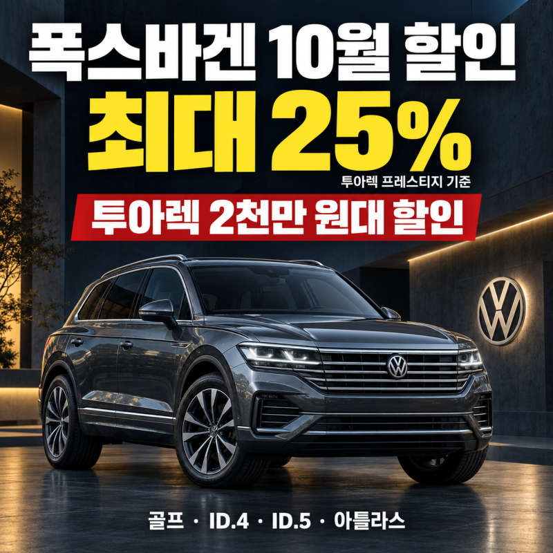 폭스바겐 10월 할인 프로모션｜투아렉 최대 25%, 골프·ID.4·아틀라스 할인표