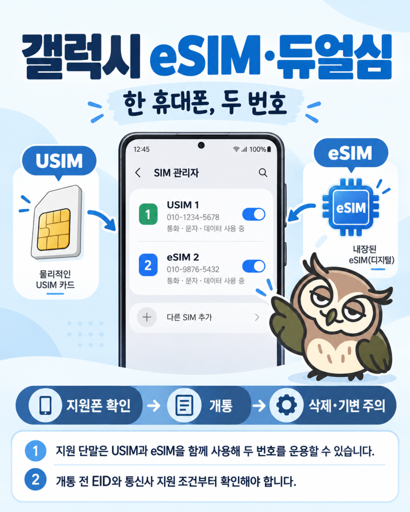 2026 갤럭시 eSIM 쓰는 법, 지원폰 확인부터 2,750원 재발급·삭제 주의까지