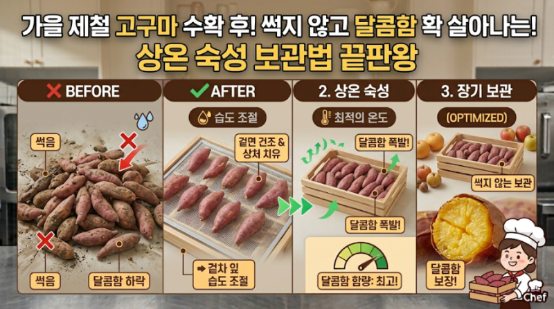 가을 제철 고구마 수확 후 썩지 않고 달콤함 살아나는 상온 숙성 보관법