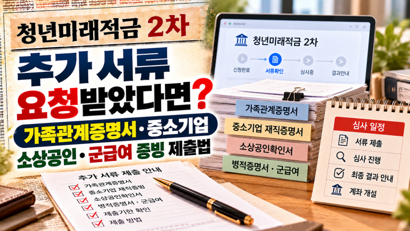 청년미래적금 2차 추가 서류 요청받았다면? 가족관계증명서·중소기업 재직·소상공인·군급....