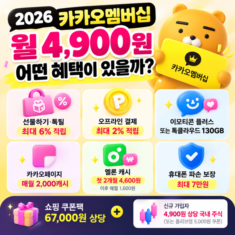 2026 카카오멤버십 혜택 총정리｜월 4,900원·최대 6% 적립·이모티콘·카카오페이