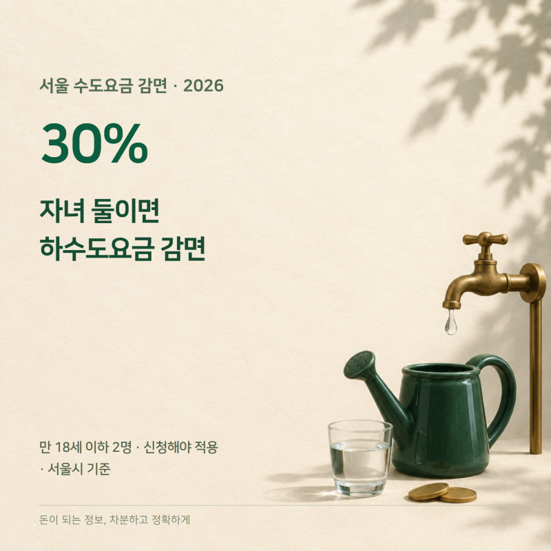 자녀 둘이면 하수도요금 30% 깎아줍니다, 신청해야 적용 — 수도요금 감면 대상·서울 수도요....