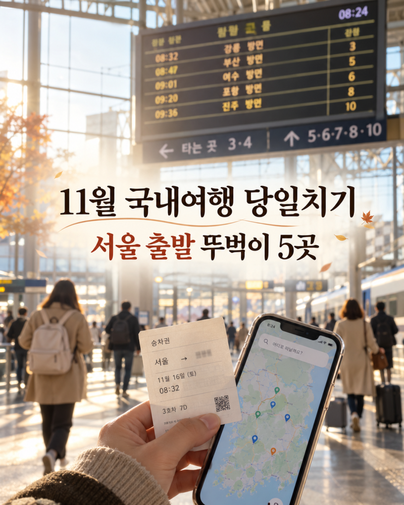 11월 국내여행 당일치기｜서울 출발 뚜벅이 추천 5곳