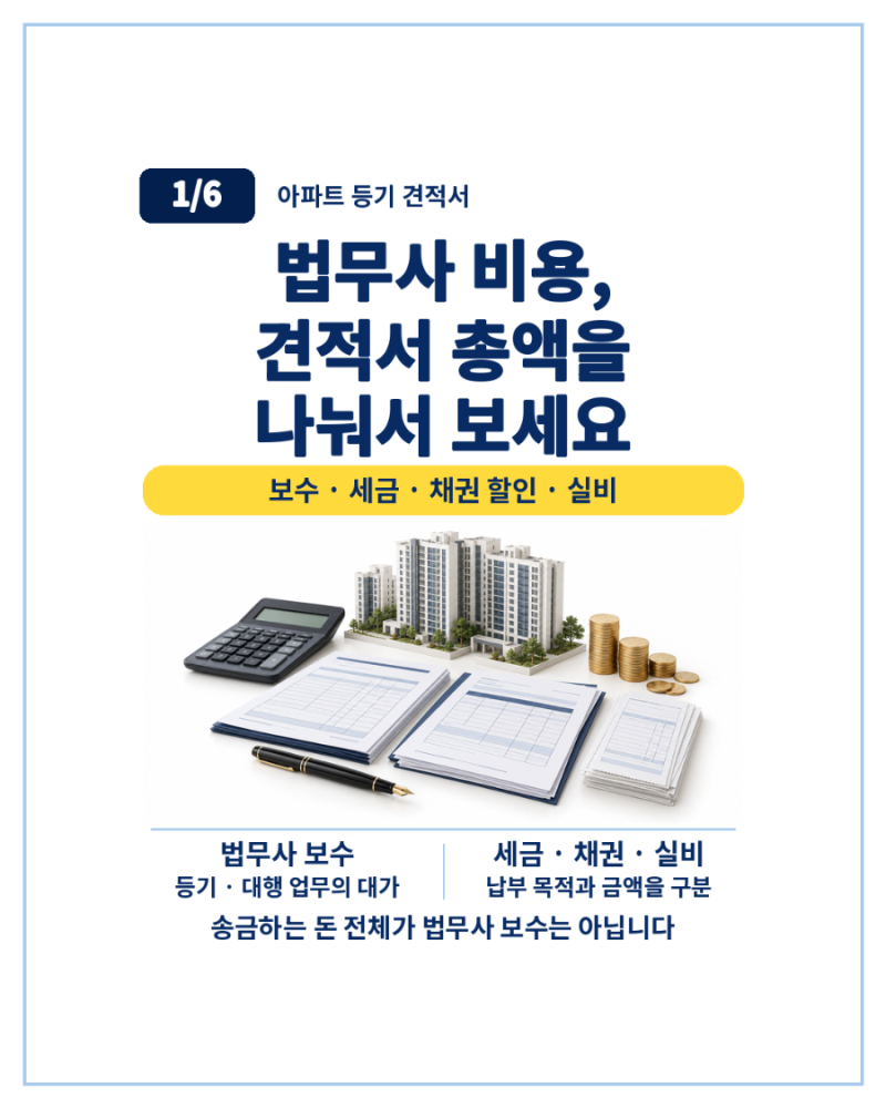 아파트 법무사 비용, 견적서에서 보수·세금·채권할인 구분하는 법