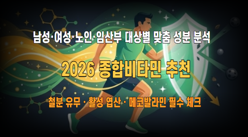 종합비타민 추천 2026: 남성·여성·노인·임산부 대상별 맞춤 성분 분석 & 돈 버리는 조합 피하....
