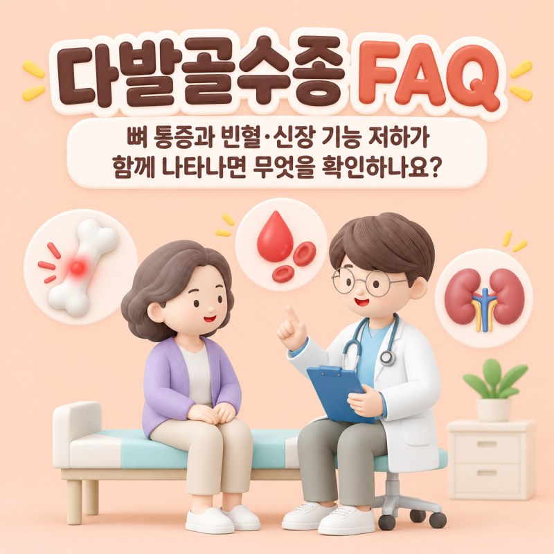 다발골수종 FAQ｜뼈 통증과 빈혈·신장 기능 저하가 함께 나타나면 무엇을 확인하나요?