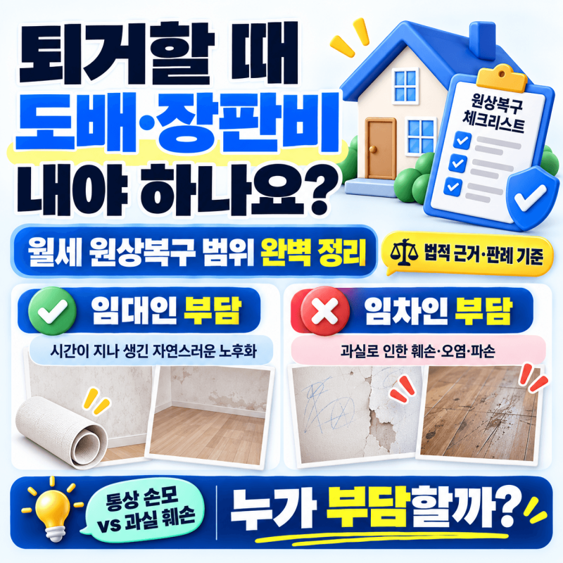 "퇴거할 때 도배·장판비를 내야 하나요?" 월세 원상복구 범위 완벽 정리 (법적 근거·판례 기....