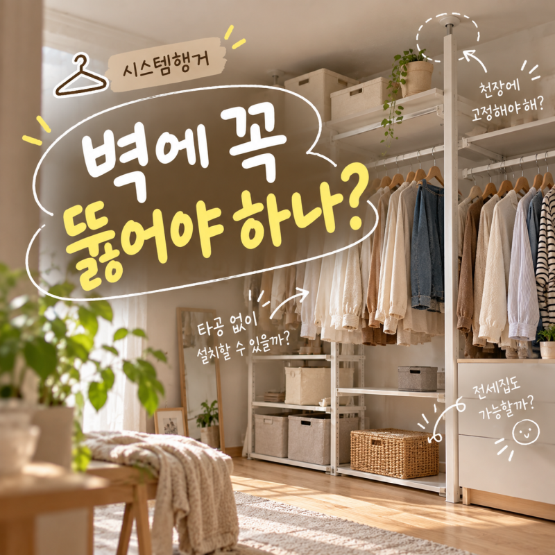 시스템행거 설치하려다 고민, 고정식행거 벽에 꼭 구멍을 뚫어야 할까