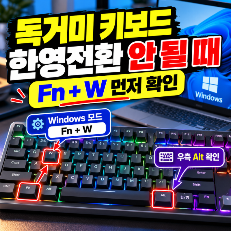 독거미 키보드 한영전환 안 될 때, Fn+W부터 눌러보세요