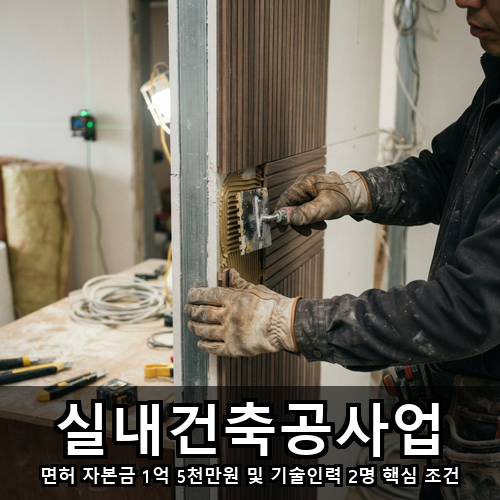 실내건축공사업 면허 자본금 1억 5천만원 및 기술인력 2명 핵심 조건