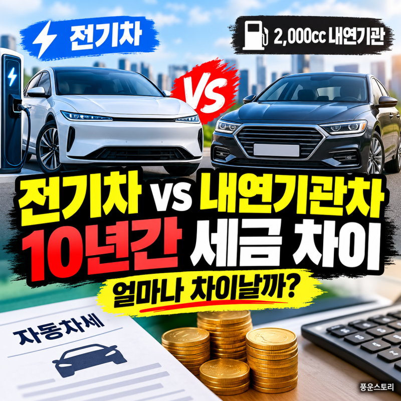 전기차 vs 2,000cc 내연기관 자동차세 비교 (차령 경감 반영 10년 세금 총액)