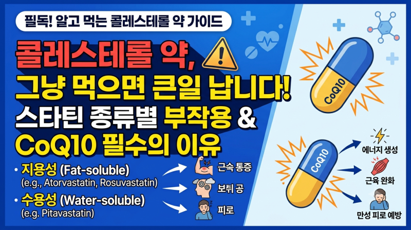콜레스테롤 약, 그냥 먹으면 큰일 납니다! 스타틴 종류별 부작용과 CoQ10 필수의 이유