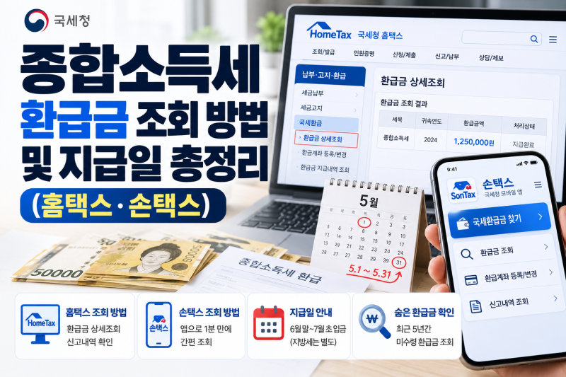 종합소득세 환급금 조회 방법 및 지급일 총정리 (홈택스·손택스)