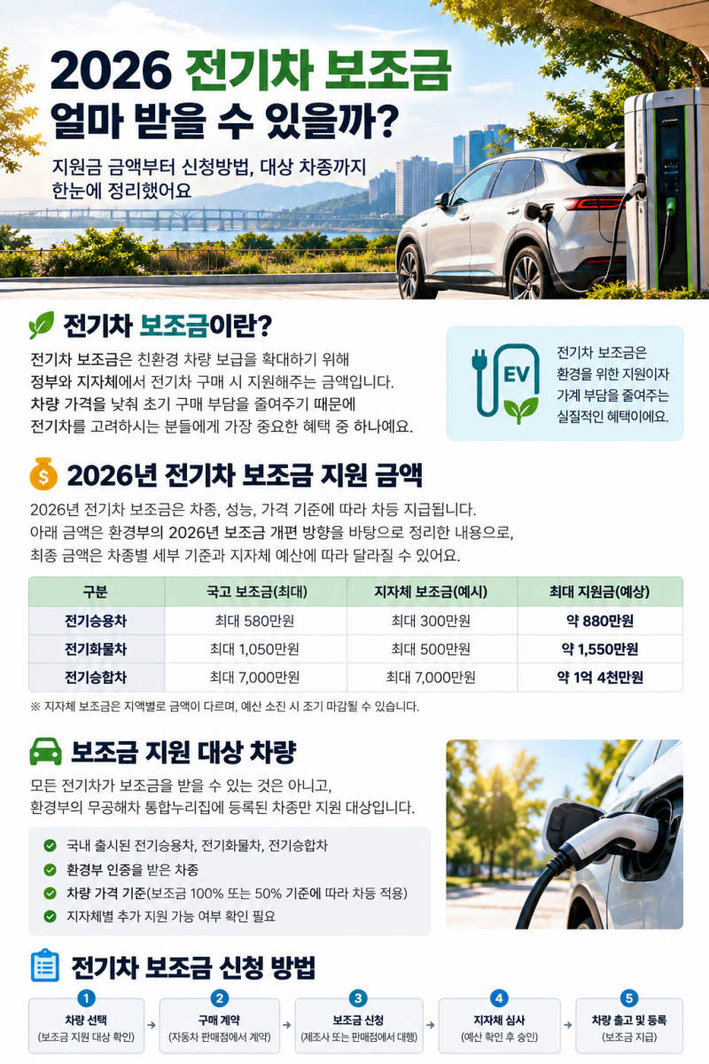2026 전기차 보조금 총정리｜국고·지자체 지원금 조회부터 신청방법까지