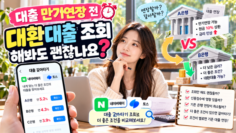 대출 만기연장 전 대환대출 조회해도 될까?｜네이버·토스 갈아타기 조회하면 연장 취소될까