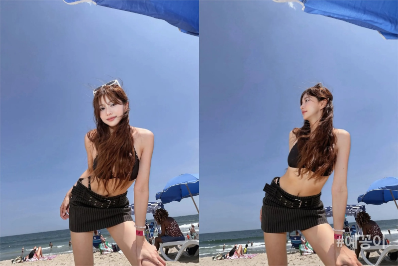 "39세 맞아?" 한보름, 블랙·핑크 비키니로 확 달라진 해변 분위기