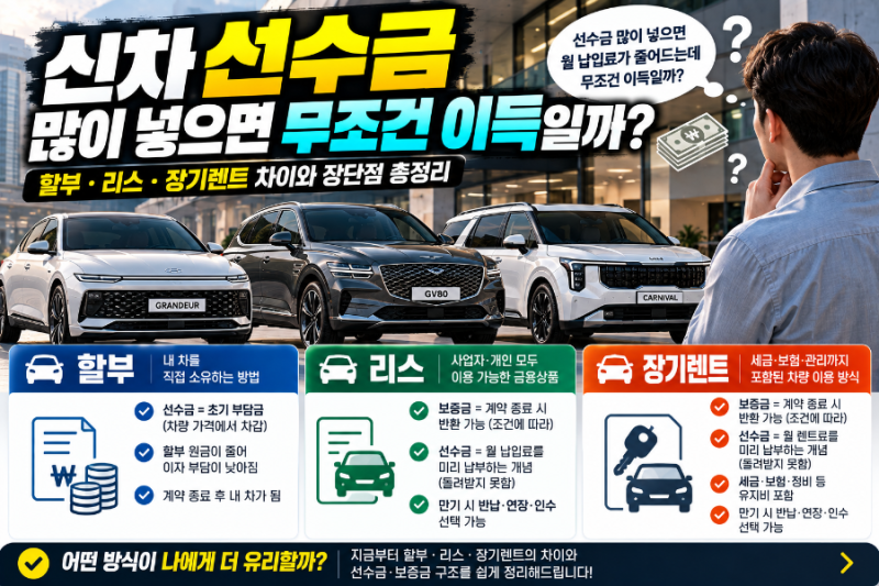 신차 선수금 많이 넣으면 무조건 이득일까?｜할부·리스·장기렌트 차이