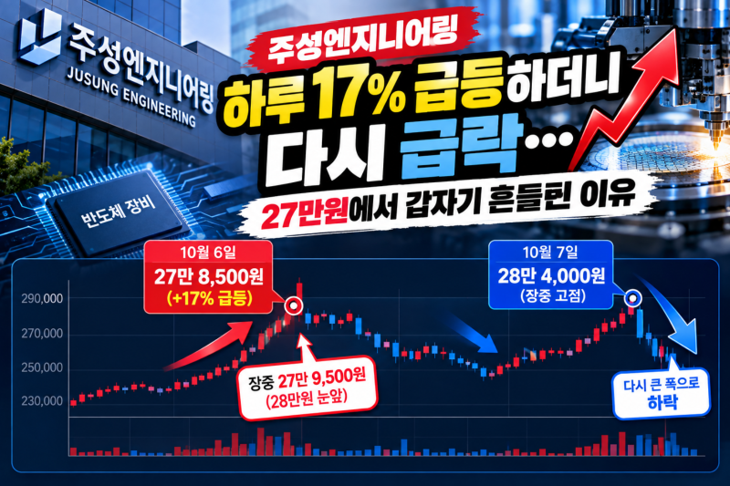 주성엔지니어링 하루 17% 급등하더니 다시 급락…27만원에서 갑자기 흔들린 이유