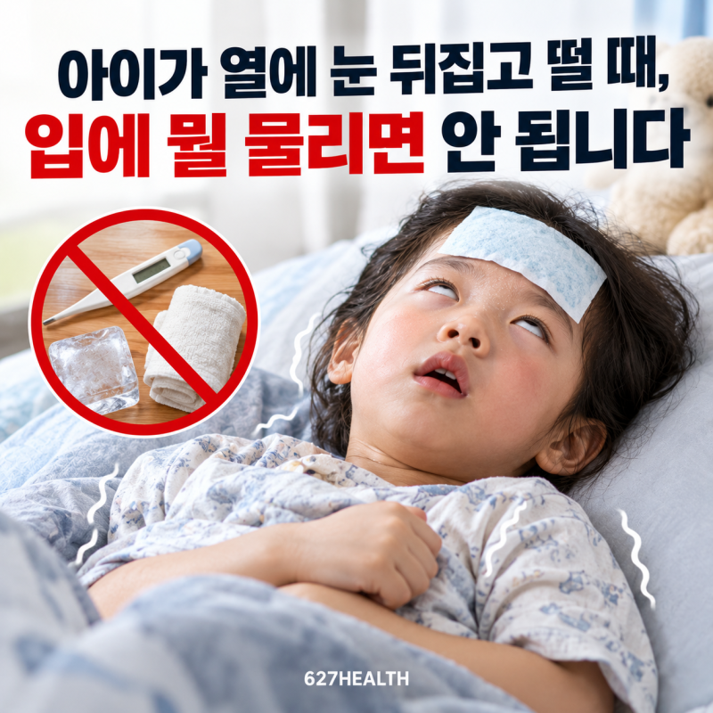 아이가 열에 눈 뒤집고 떨 때, 입에 뭘 물리면 안 됩니다