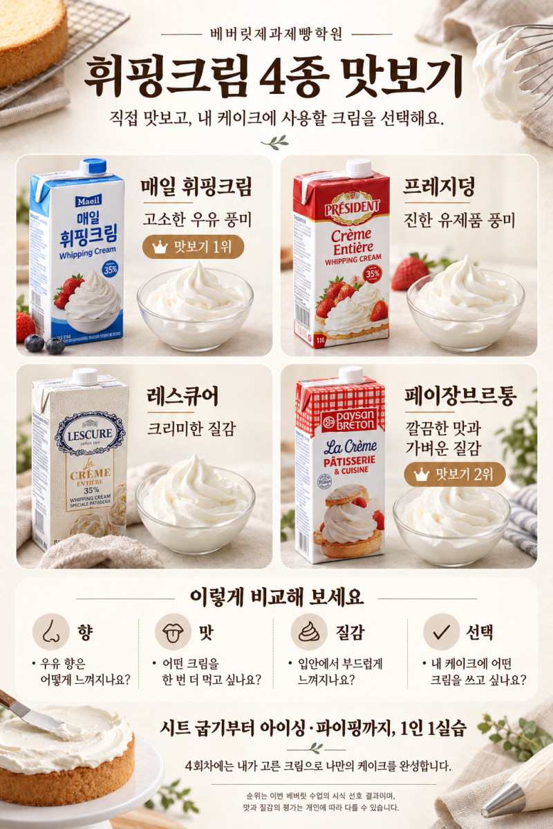 케이크디자인 수업 _ 생크림 4종을 맛봤더니, 1등은 이 크림이었어요