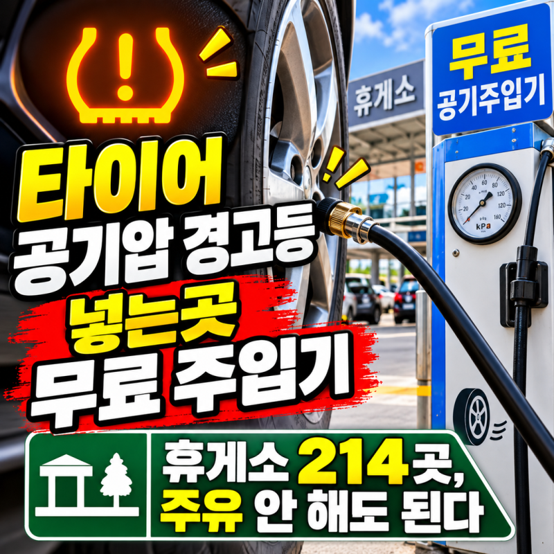 타이어 공기압 경고등 넣는곳 무료 주입기 | 휴게소 214곳, 주유 안 해도 된다