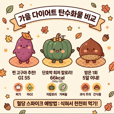 [건강꿀팁] 고구마 vs 단호박 vs 밤! 살 안 찌고 혈당 스파이크 막는 똑똑한 섭취법 Best 3
